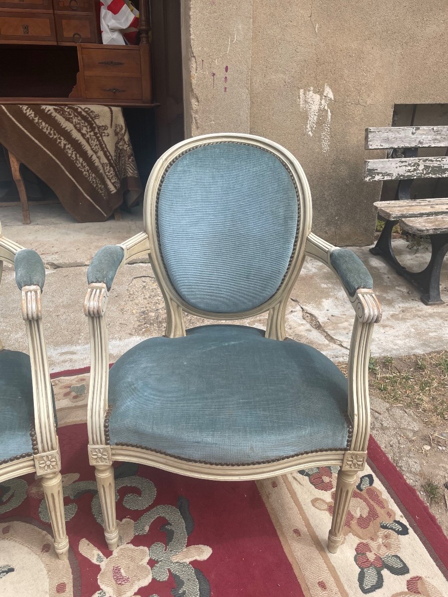 Suite Of Three Style Armchairs, Louis XVI Period, 1900-photo-6