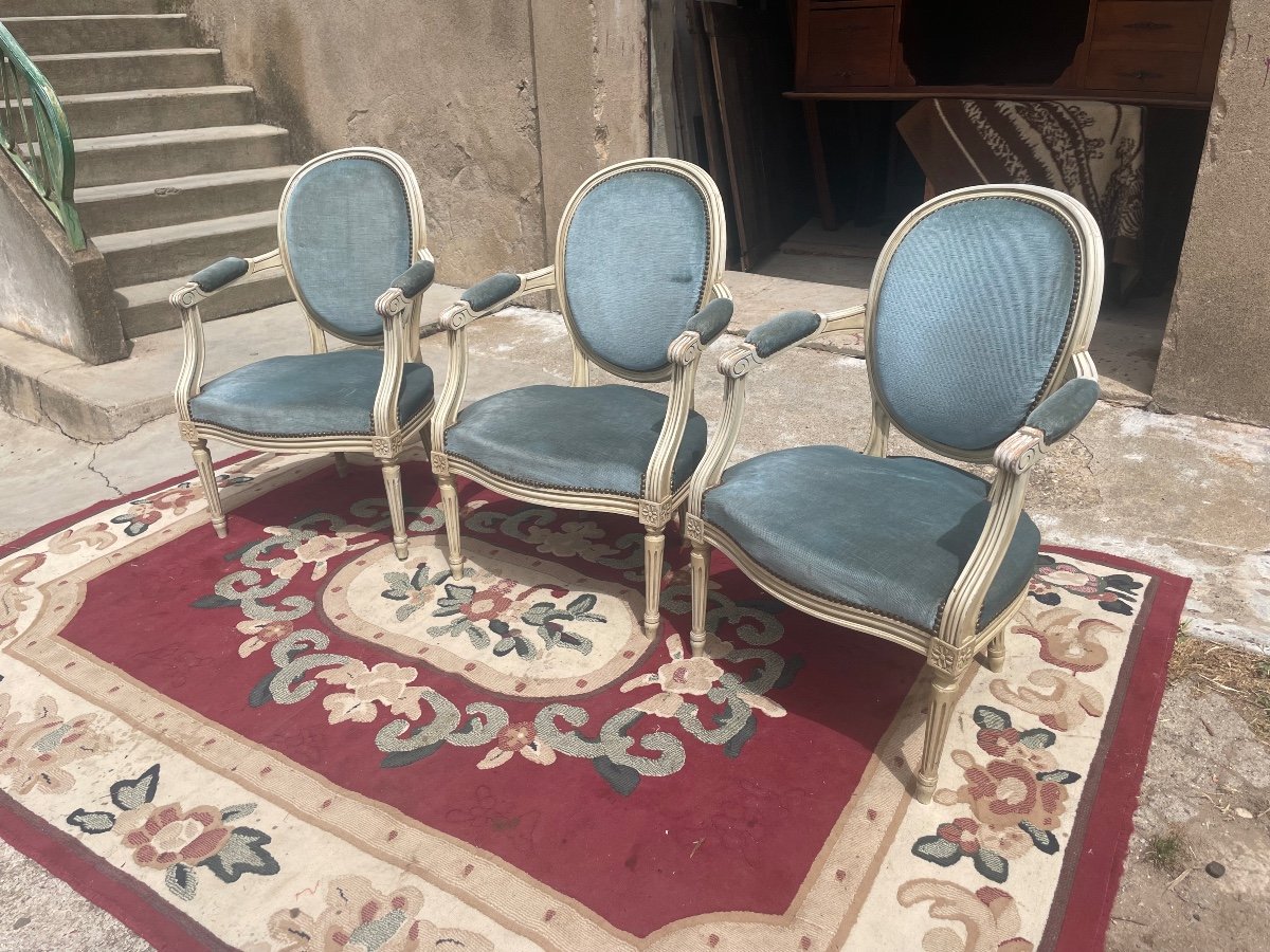 Suite Of Three Style Armchairs, Louis XVI Period, 1900