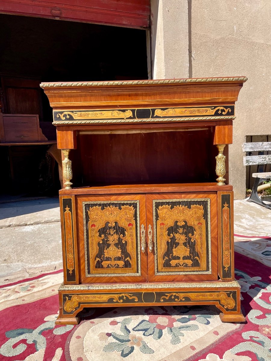 Support Unit, Louis XVI Style, In Marquetry From The 1950s.-photo-2