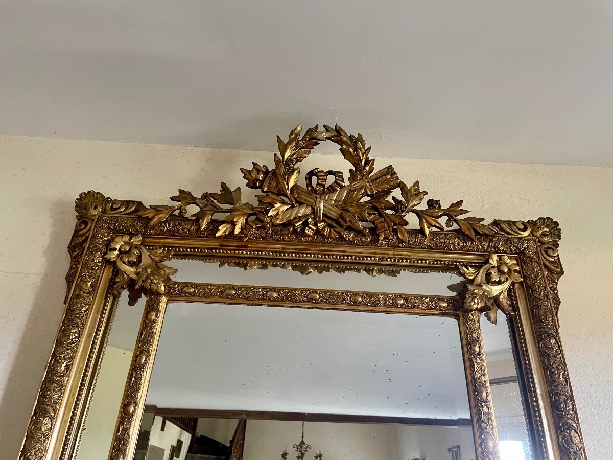 Miroir,à  Parclose ,En Bois Doré, Louis XVI D’époque XIXem Siècle -photo-2