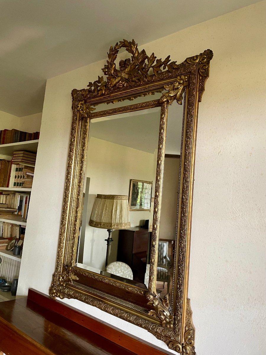 Miroir,à  Parclose ,En Bois Doré, Louis XVI D’époque XIXem Siècle -photo-2