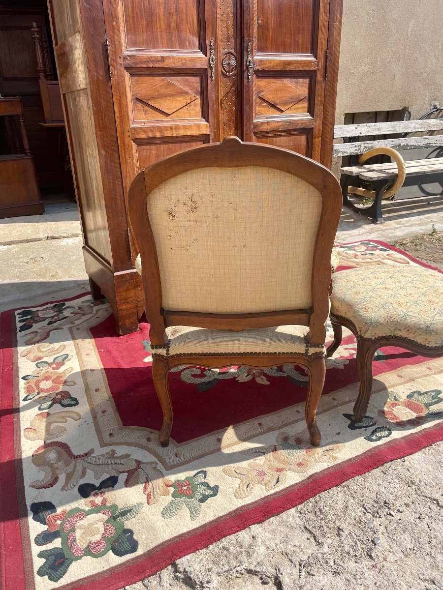 Armchair, Bergère Cabriolet, Louis XV With Its Footrest, 18th Century -photo-4