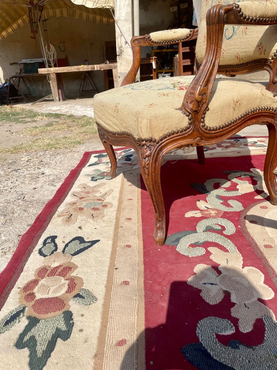 Armchair, Bergère Cabriolet, Louis XV With Its Footrest, 18th Century -photo-5