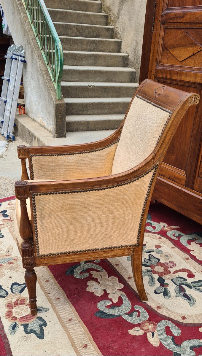 Fauteuil Bergère Directoire En Noyer époque XVIIIé -photo-3