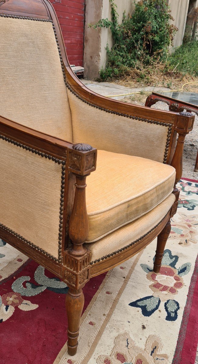 Fauteuil Bergère Directoire En Noyer époque XVIIIé -photo-4