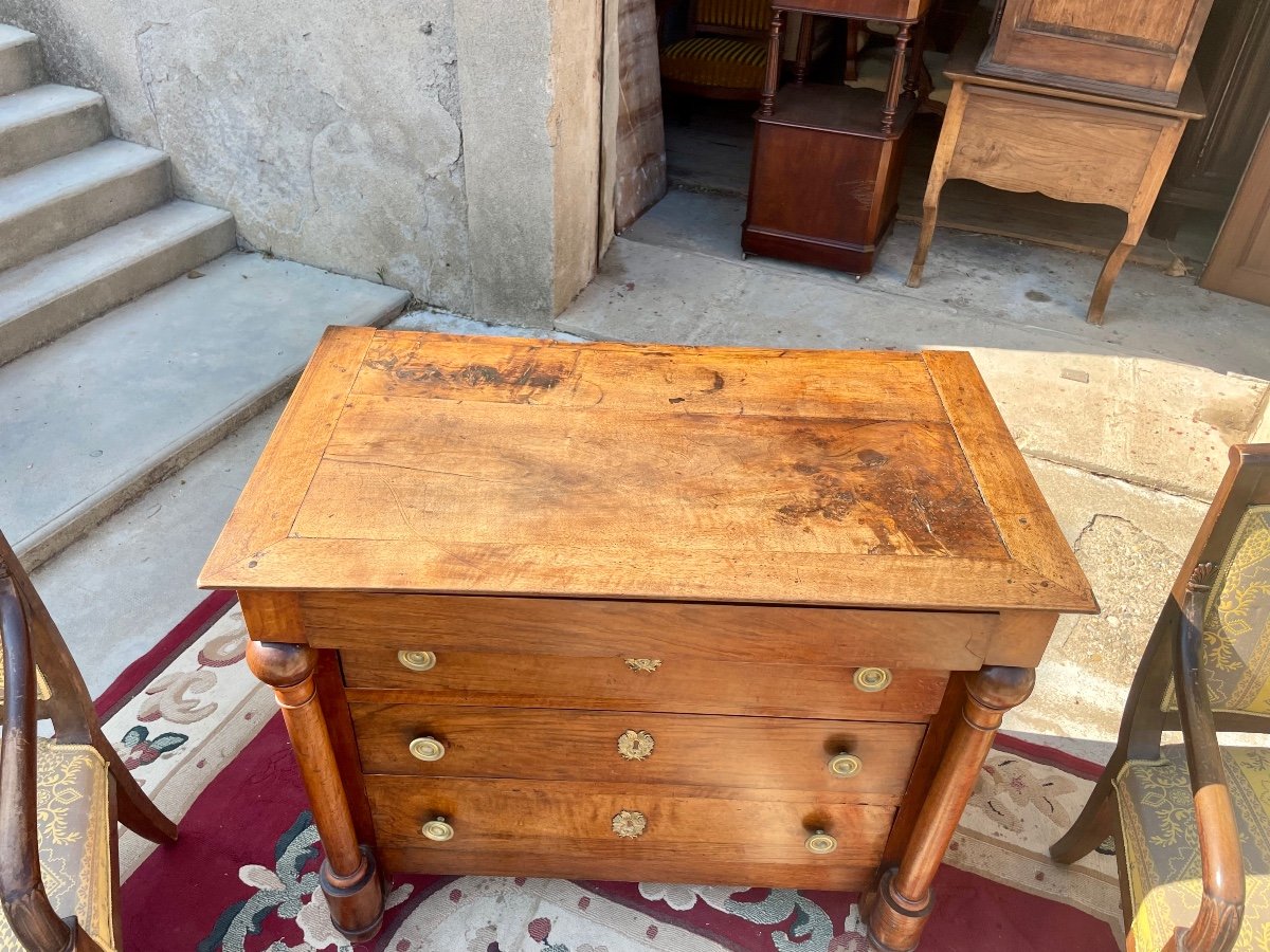 Petite Commode Empire à Colonne Détachées En Noyer D époque XIXem Siècle -photo-3