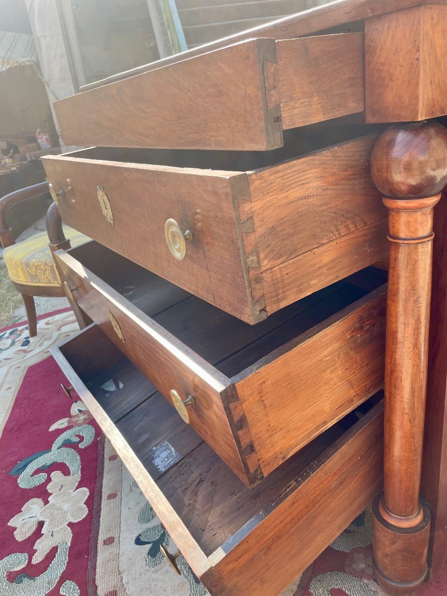 Small Empire Commode With Detached Column In Walnut From The 19th Century -photo-1