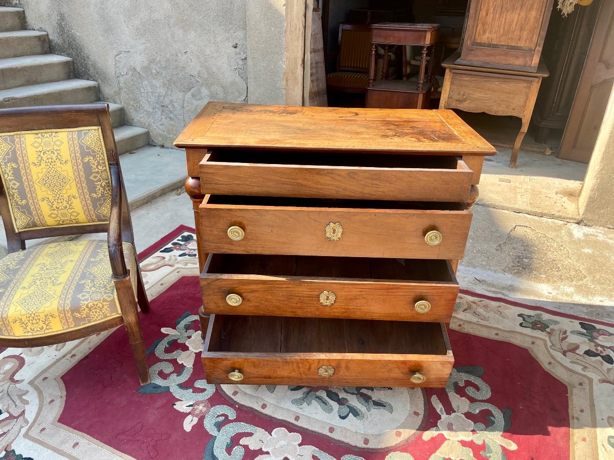 Small Empire Commode With Detached Column In Walnut From The 19th Century -photo-2