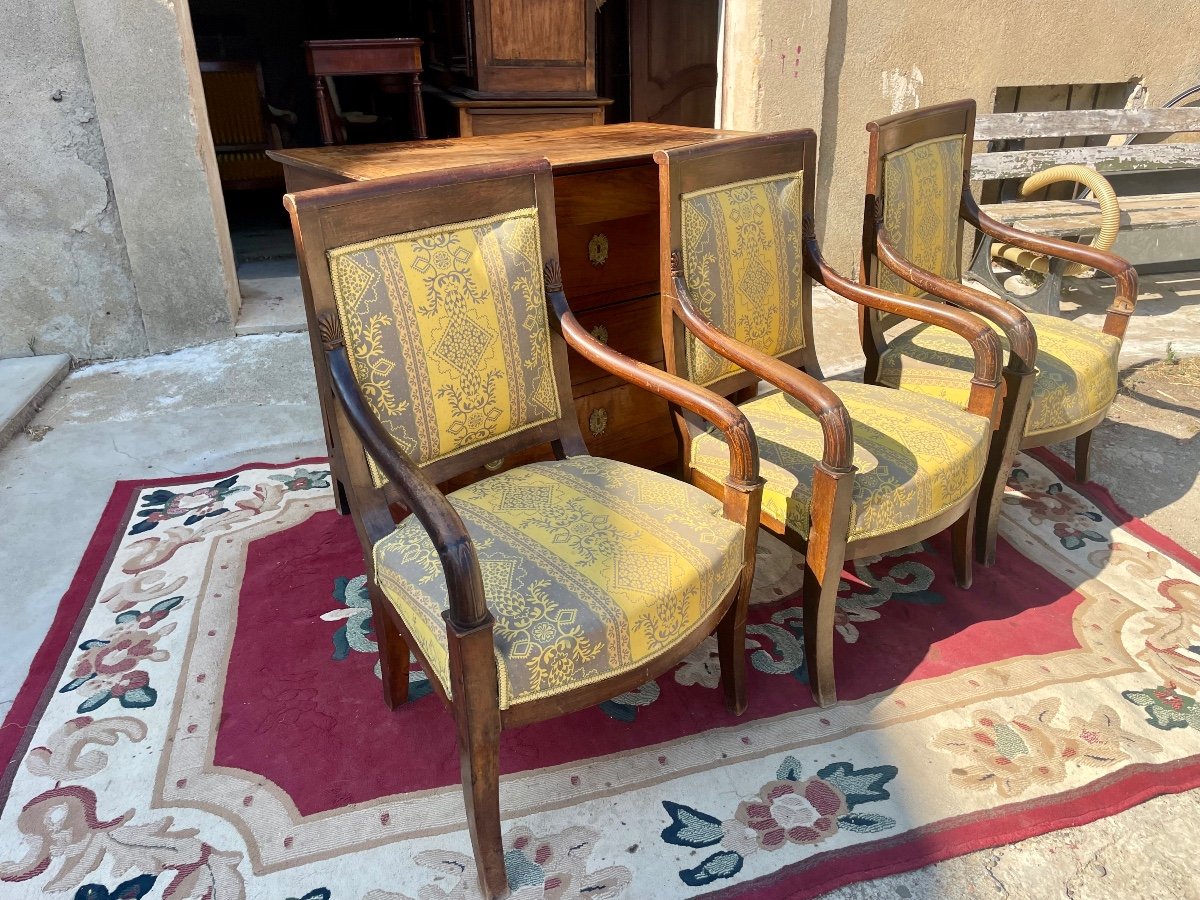 Suite De Trois Fauteuils Empire , En Noyer D époque XIXem Siècle -photo-5