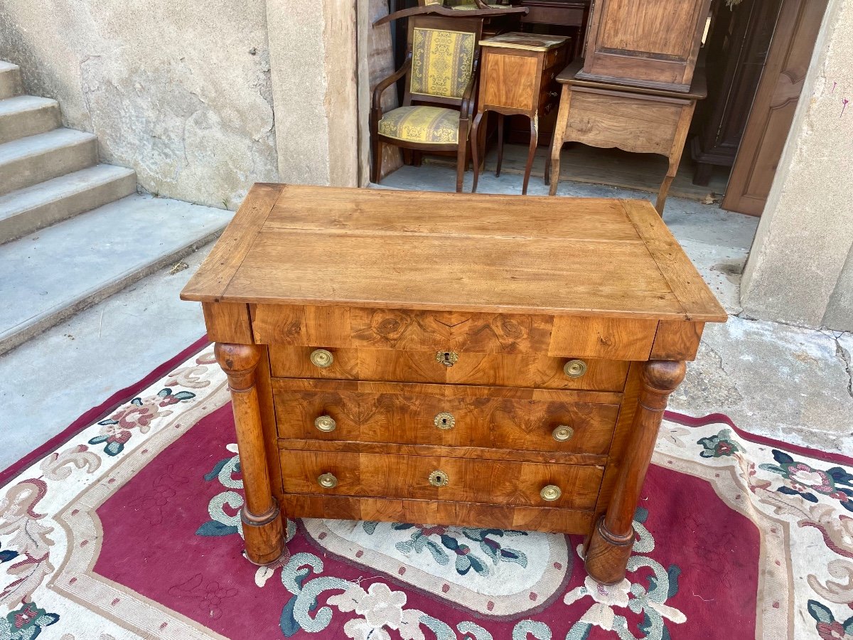 Petite Commode Empire En Noyer à Colonne Détachées D’époque  XIXem Siècle -photo-2