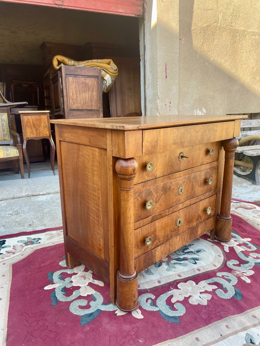 Small Empire Chest Of Drawers In Walnut With Detached Column From The 19th Century -photo-3