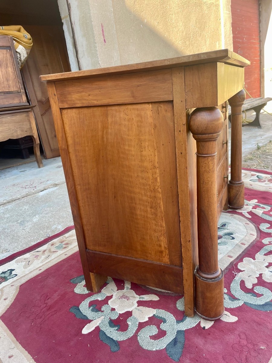 Small Empire Chest Of Drawers In Walnut With Detached Column From The 19th Century -photo-4