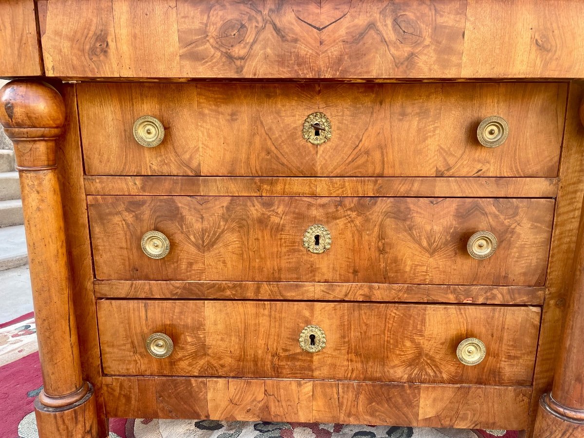 Small Empire Chest Of Drawers In Walnut With Detached Column From The 19th Century -photo-2