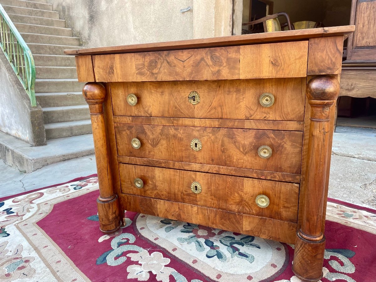 Small Empire Chest Of Drawers In Walnut With Detached Column From The 19th Century -photo-3