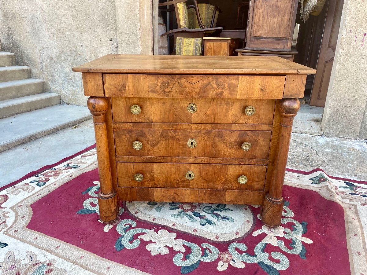 Petite Commode Empire En Noyer à Colonne Détachées D’époque  XIXem Siècle -photo-5