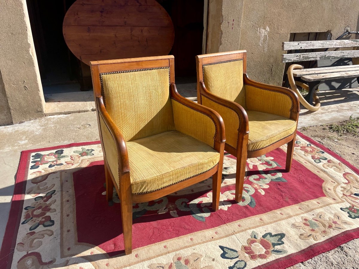 Pair Of Empire Bergère Armchairs In Solid Mahogany From The 19th Century -photo-2