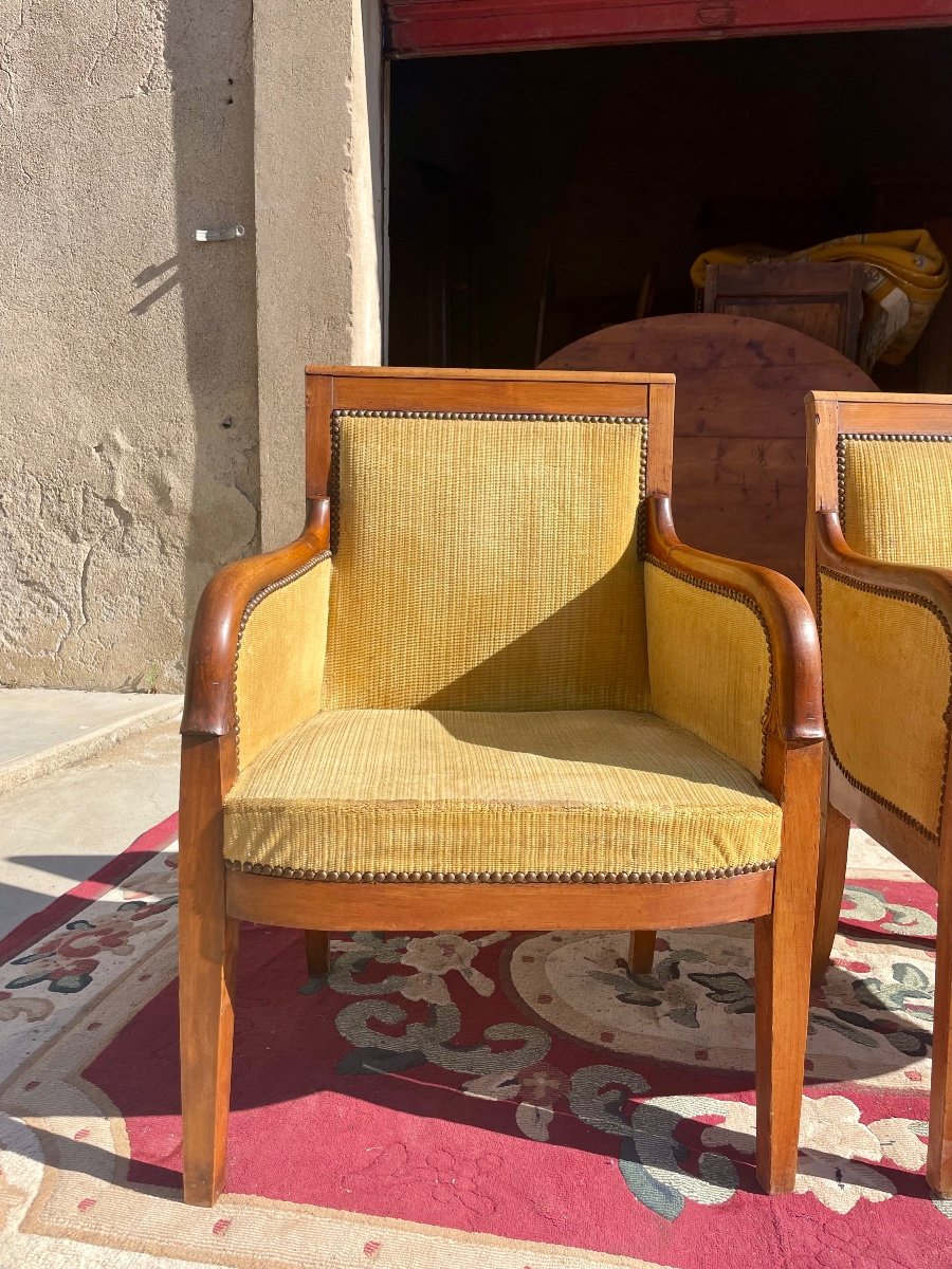 Pair Of Empire Bergère Armchairs In Solid Mahogany From The 19th Century -photo-3