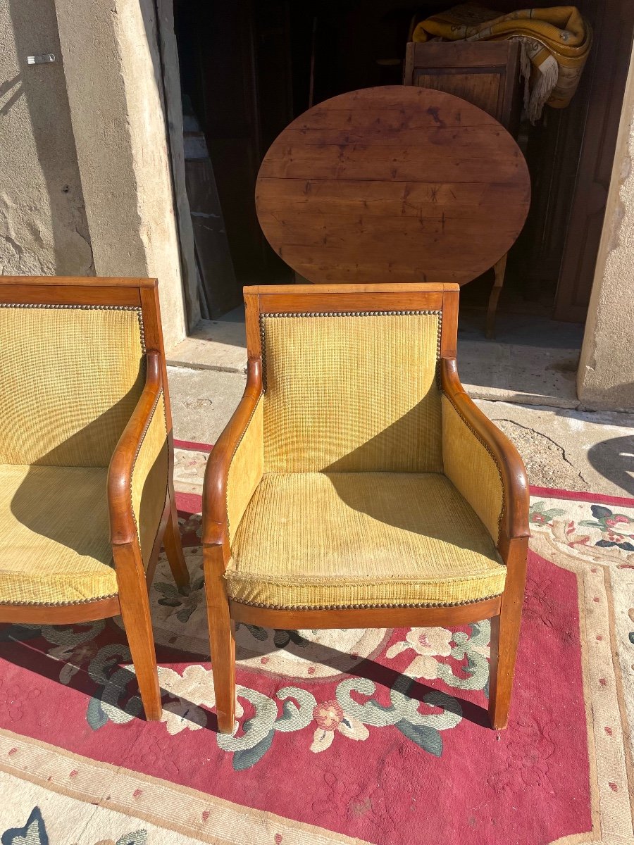 Pair Of Empire Bergère Armchairs In Solid Mahogany From The 19th Century -photo-4