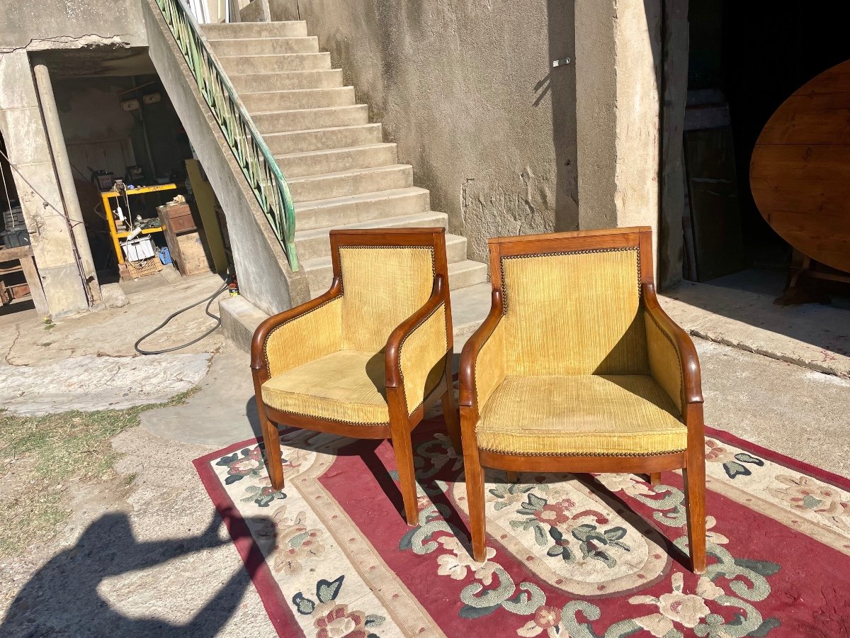 Pair Of Empire Bergère Armchairs In Solid Mahogany From The 19th Century -photo-1