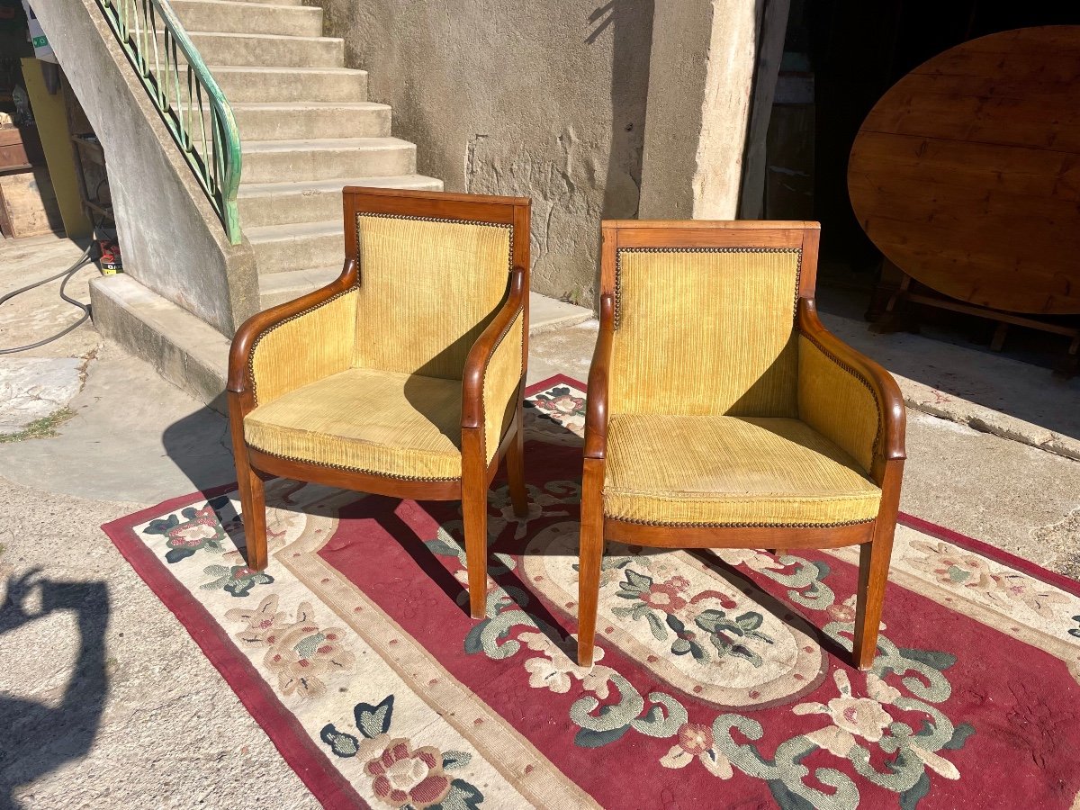 Pair Of Empire Bergère Armchairs In Solid Mahogany From The 19th Century -photo-2