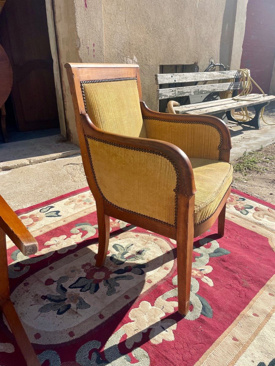 Pair Of Empire Bergère Armchairs In Solid Mahogany From The 19th Century -photo-3