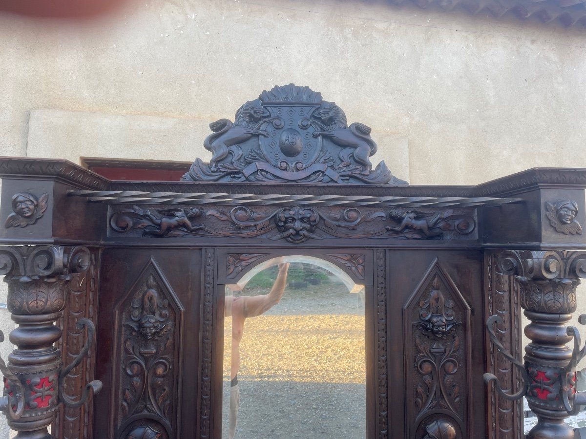 Porte Manteau De Château Vestiaire En Noyer Néogothique D’époque XIXem Siècle -photo-5