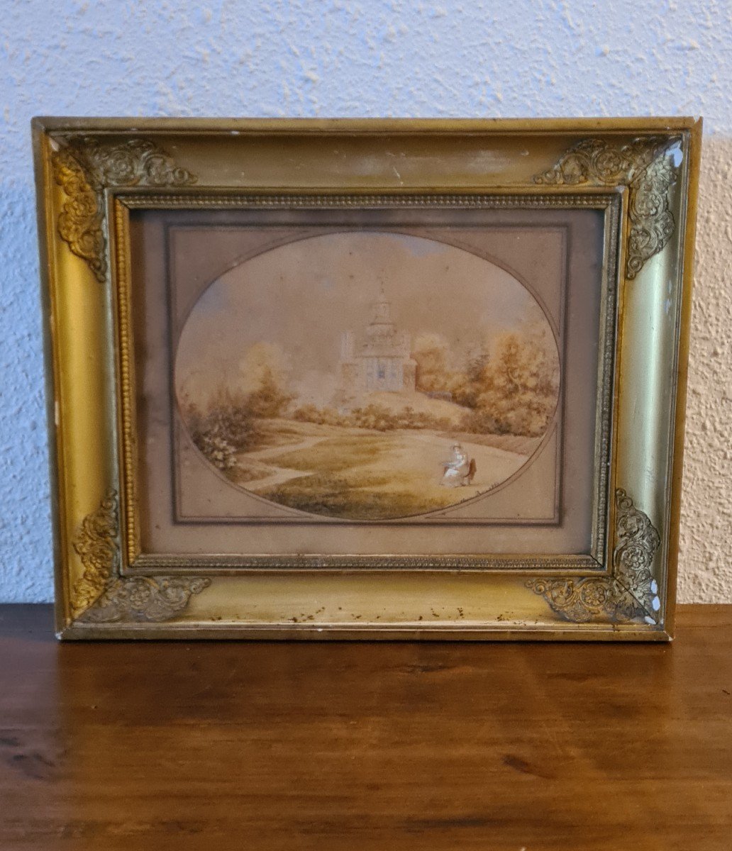 Watercolor Signed Clairon 1829, 19th Century