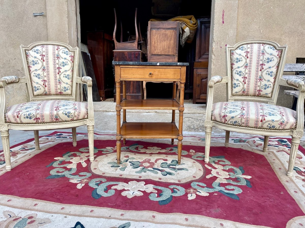 Console, Between Two Louis XVI, In Walnut, 18th Century.