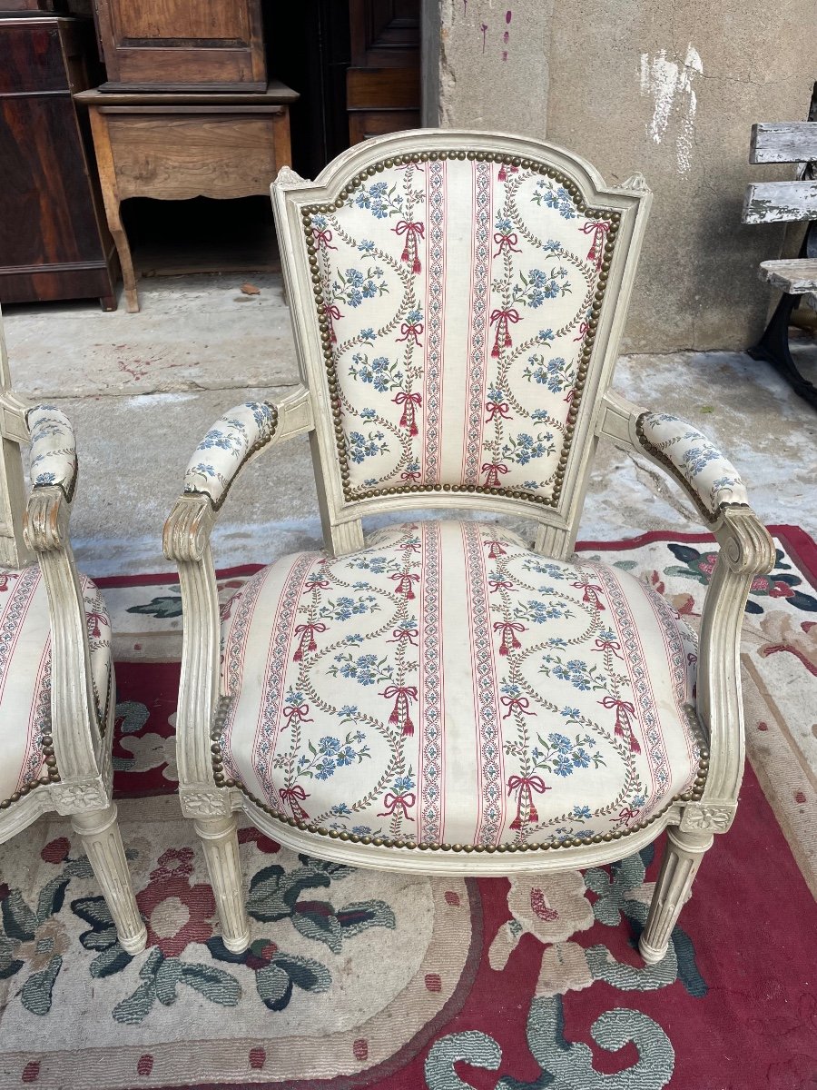 Paire  De Fauteuils  De Louis XVI D’époque, XIXem Siècle.-photo-3