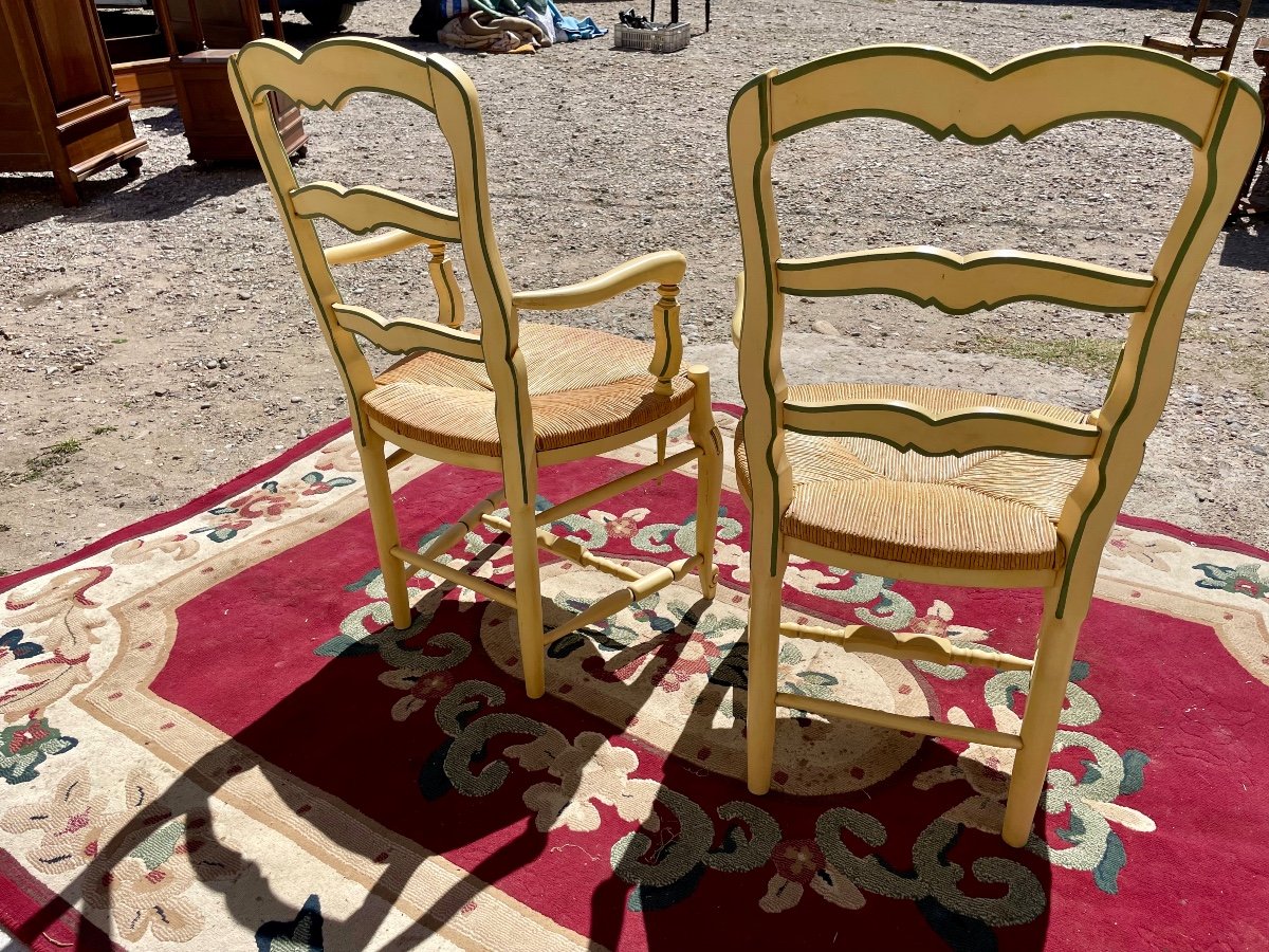 Pair Of Louis XV Armchairs, Provençal, Yellow Lacquered, 1950.-photo-4