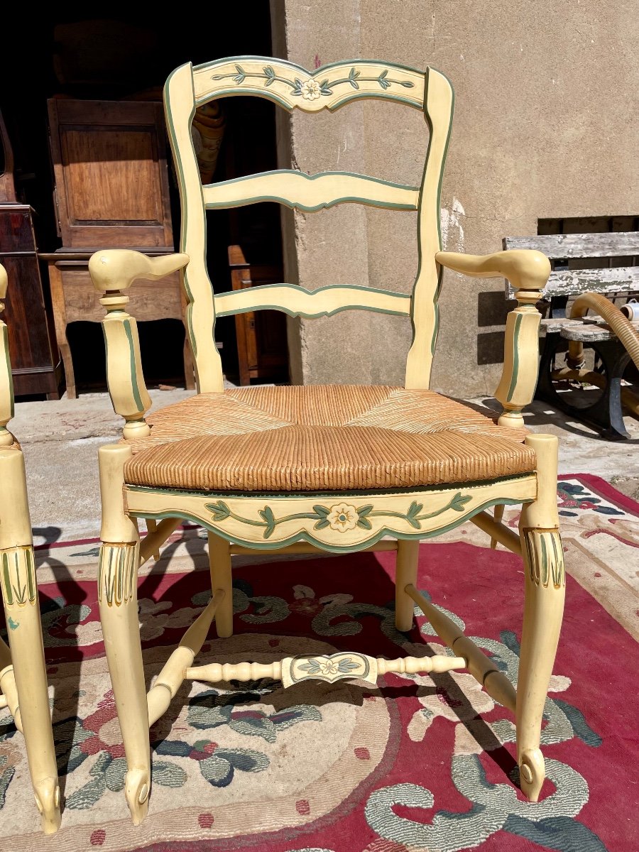 Pair Of Louis XV Armchairs, Provençal, Yellow Lacquered, 1950.-photo-8