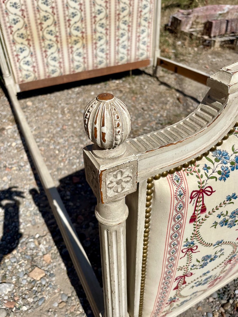 Louis XVI Bed In Light Grey Painted Wood, 19th Century.-photo-4