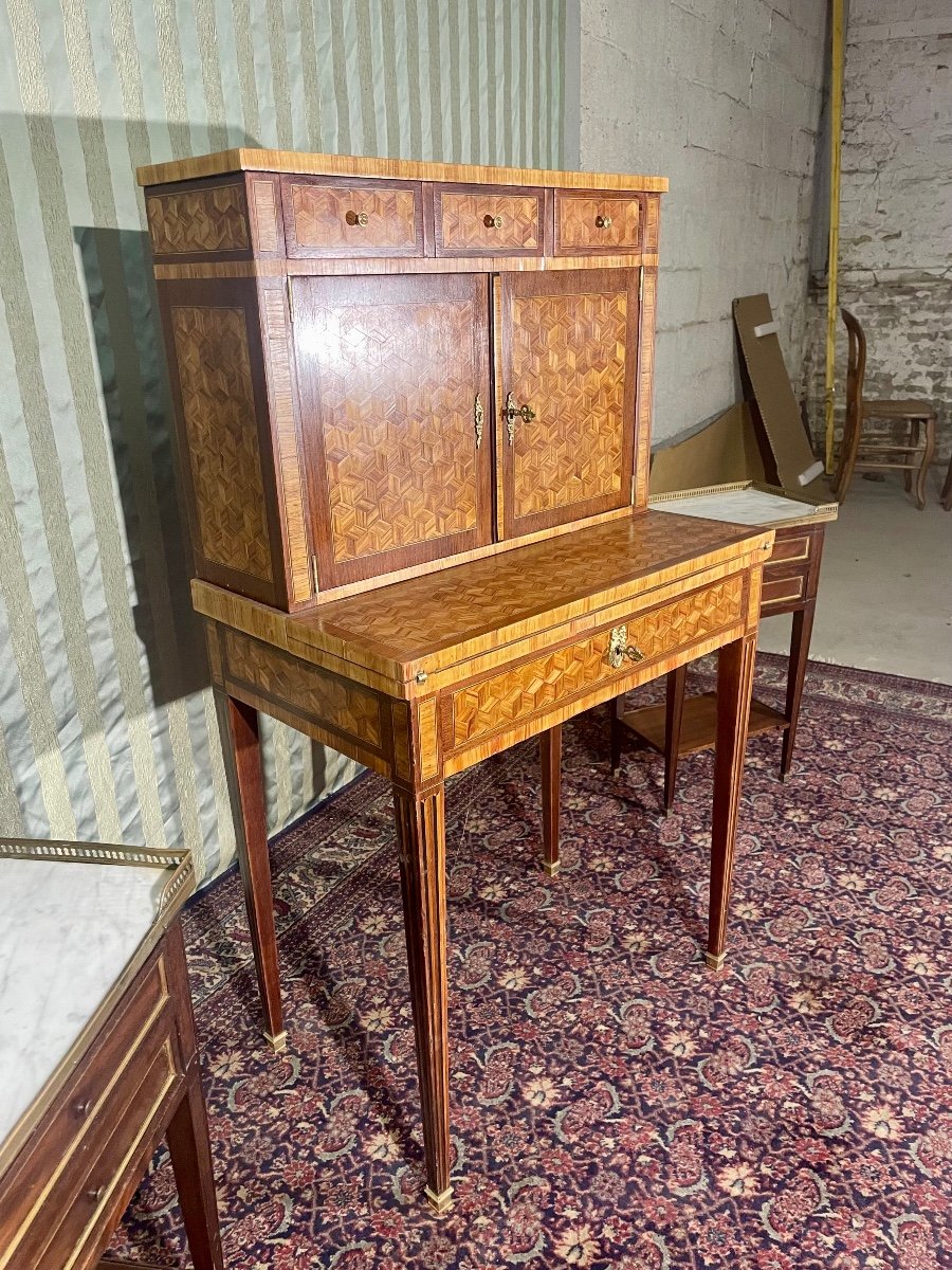 Small Louis XVI Lady's Desk Secretary, Marquetry, Wood, Pink, 19th Century -photo-3