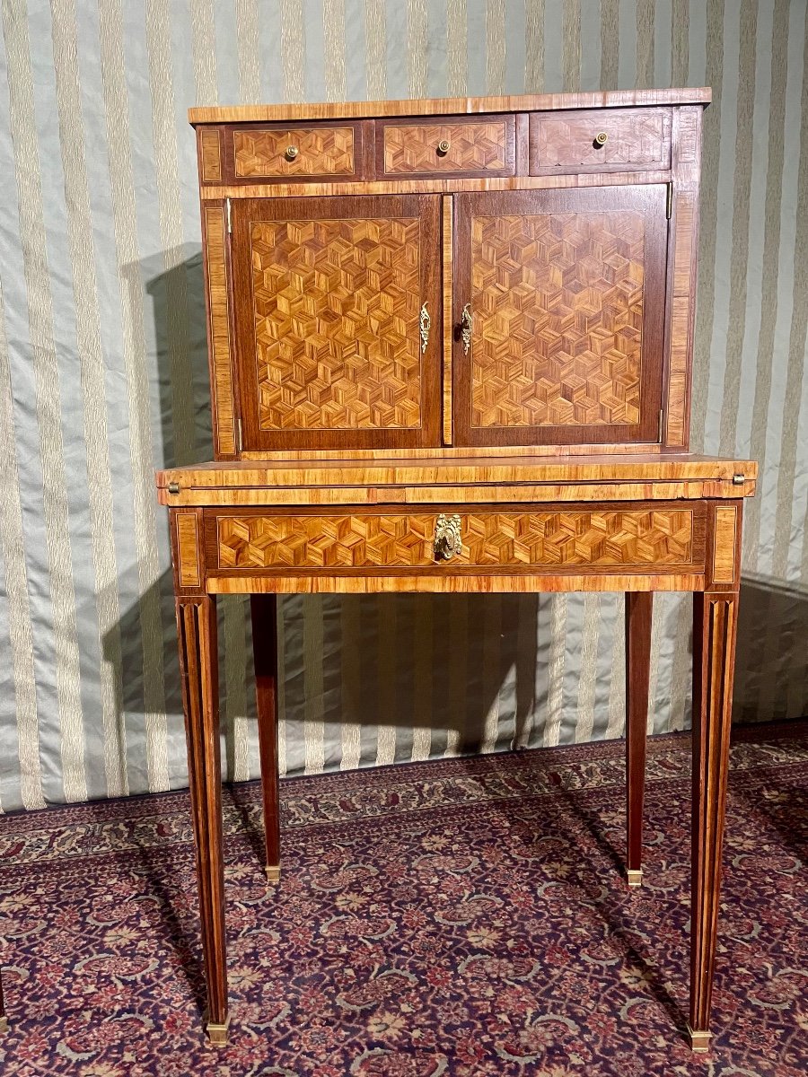 Small Louis XVI Lady's Desk Secretary, Marquetry, Wood, Pink, 19th Century -photo-1