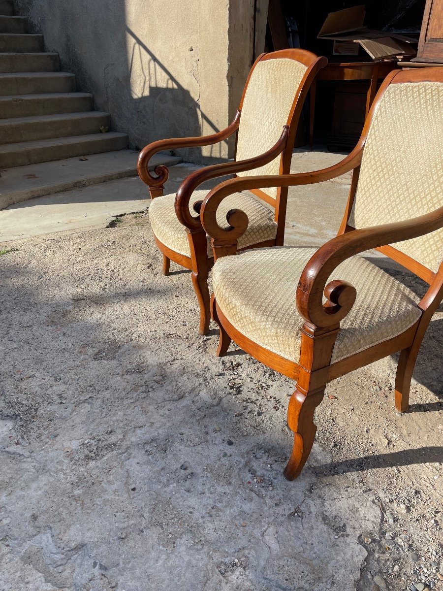 Pair Of Armchairs, Restoration In Cherry Wood, 19th Century -photo-2