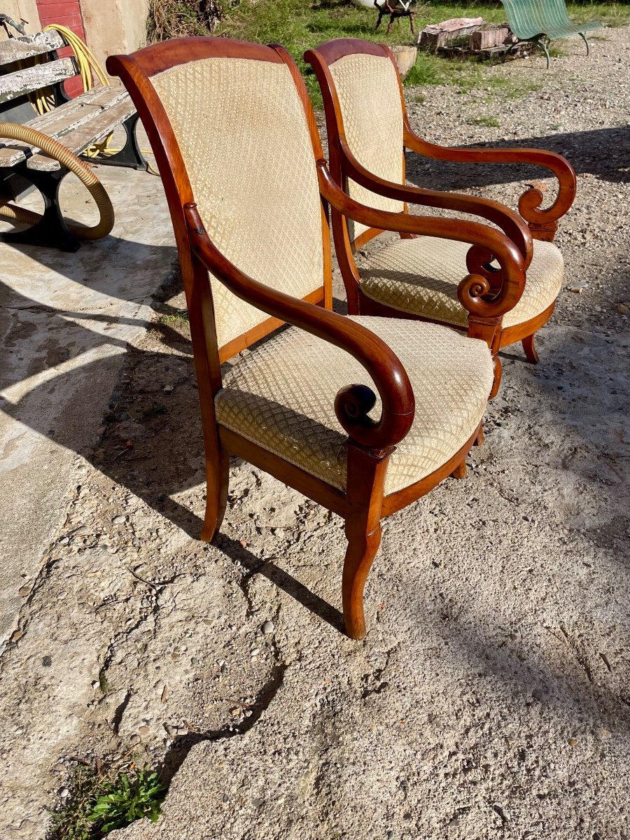 Pair Of Armchairs, Restoration In Cherry Wood, 19th Century -photo-4