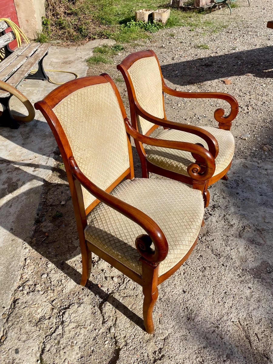 Pair Of Armchairs, Restoration In Cherry Wood, 19th Century -photo-1