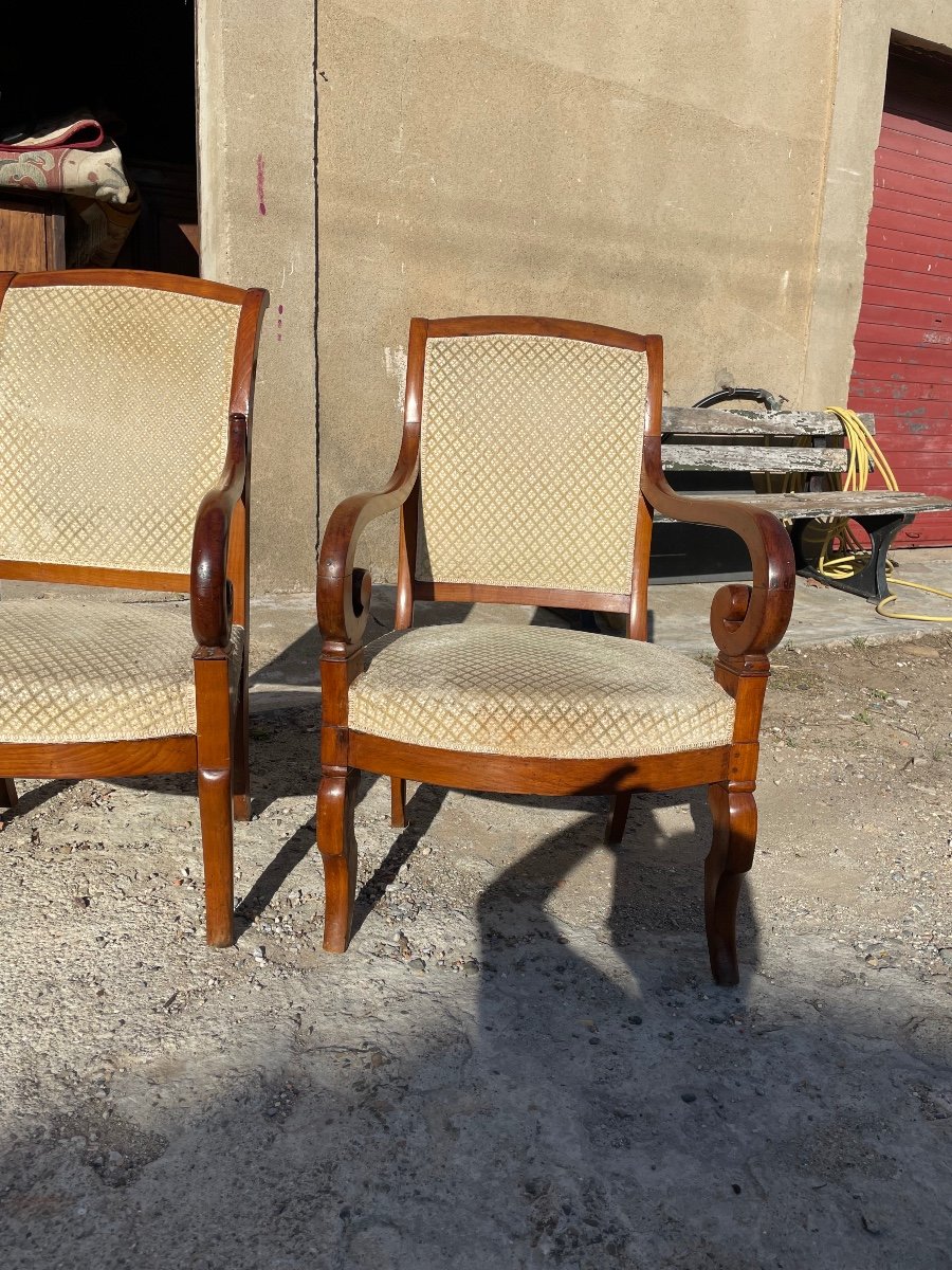 Pair Of Armchairs, Restoration In Cherry Wood, 19th Century -photo-4