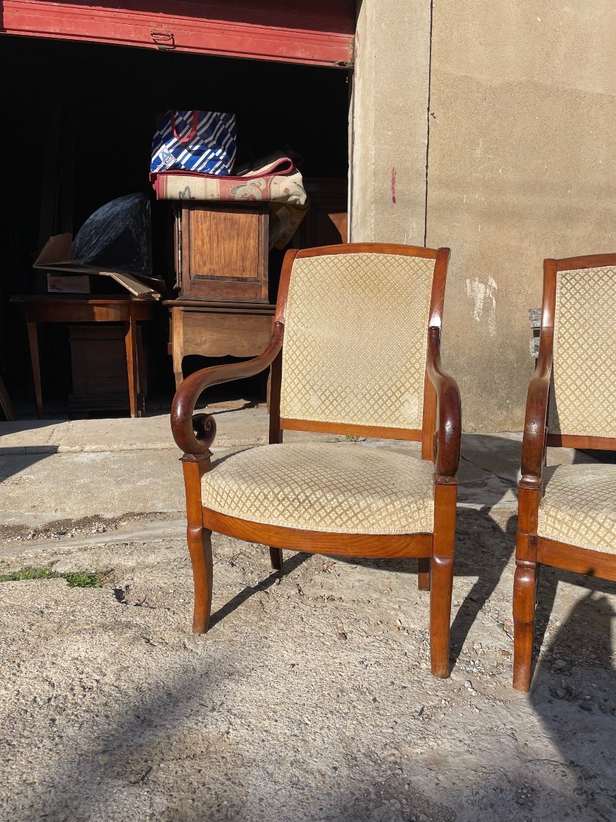 Pair Of Armchairs, Restoration In Cherry Wood, 19th Century -photo-7