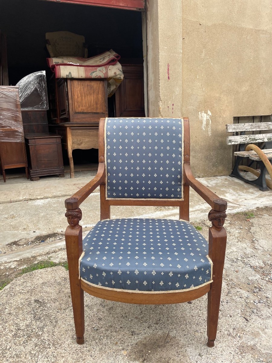 Fauteuil, Empire, Retour égypte, En Acajou D’époque XIXé Siècle.-photo-4