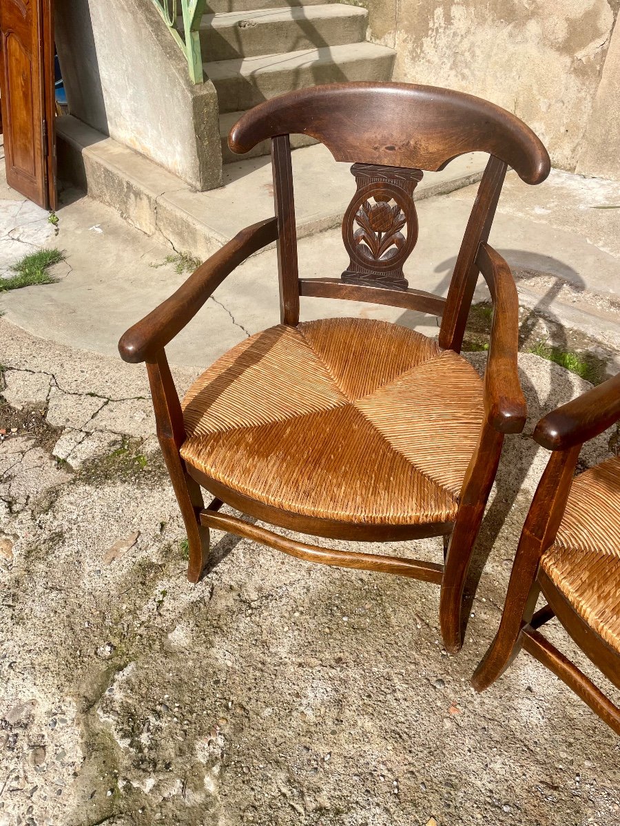 Set Of Three Provencal Walnut Armchairs From The 19th Century. -photo-3