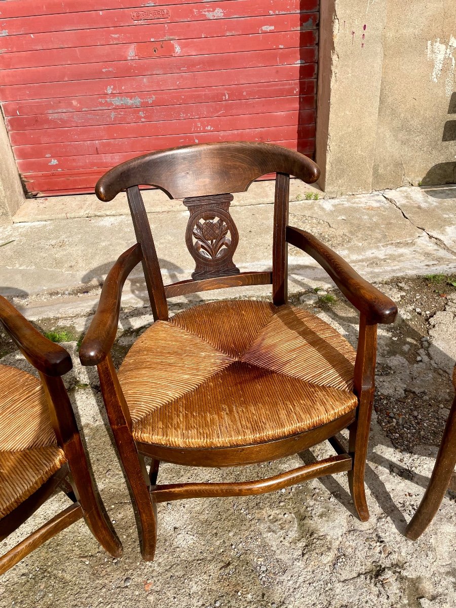 Set Of Three Provencal Walnut Armchairs From The 19th Century. -photo-4