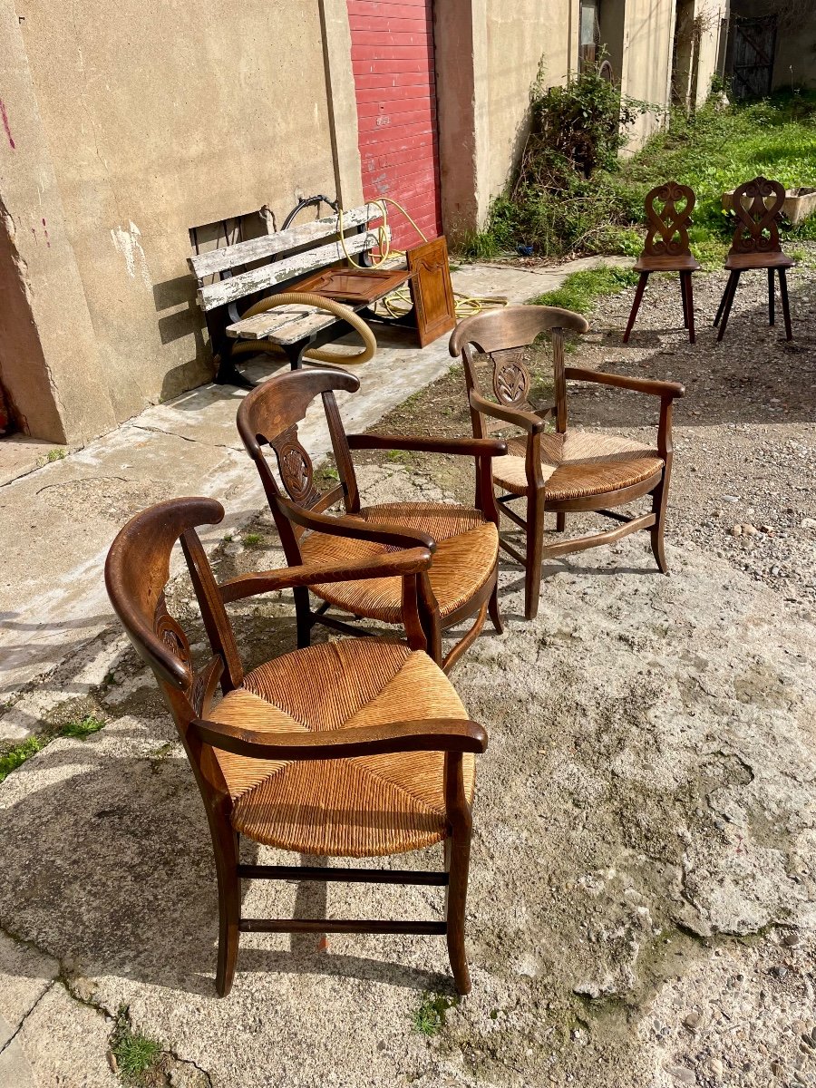 Set Of Three Provencal Walnut Armchairs From The 19th Century. -photo-4