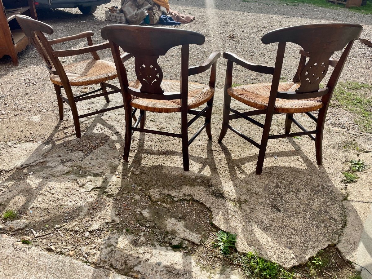 Set Of Three Provencal Walnut Armchairs From The 19th Century. -photo-5