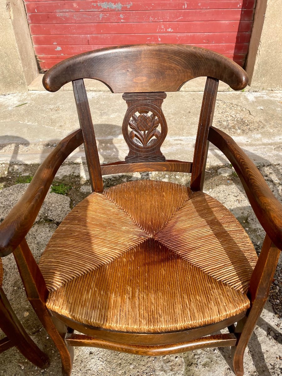 Set Of Three Provencal Walnut Armchairs From The 19th Century. -photo-3