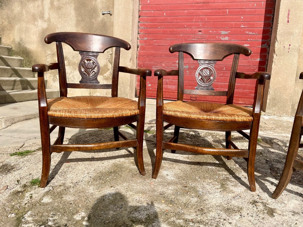 Set Of Three Provencal Walnut Armchairs From The 19th Century. -photo-2