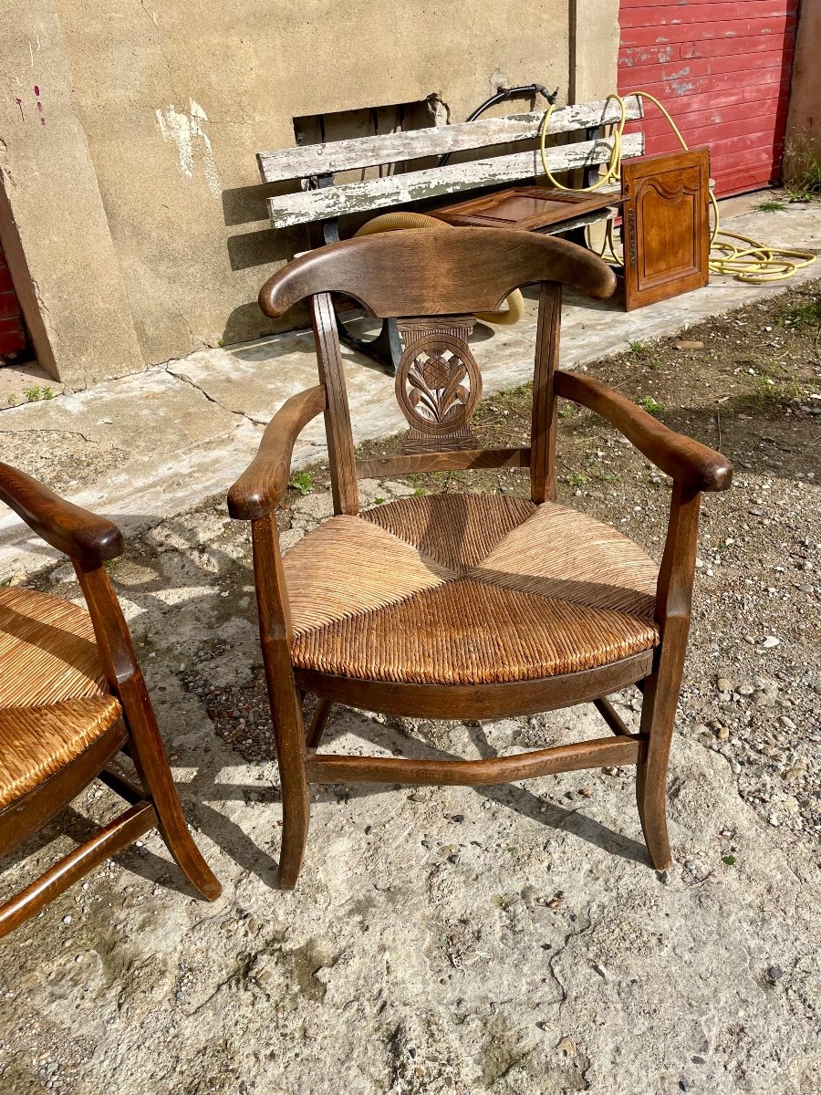 Set Of Three Provencal Walnut Armchairs From The 19th Century. -photo-6