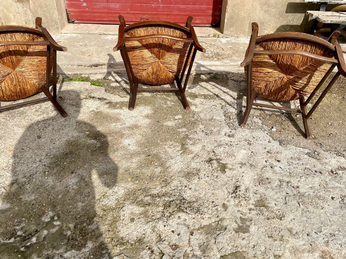 Set Of Three Provencal Walnut Armchairs From The 19th Century. -photo-8