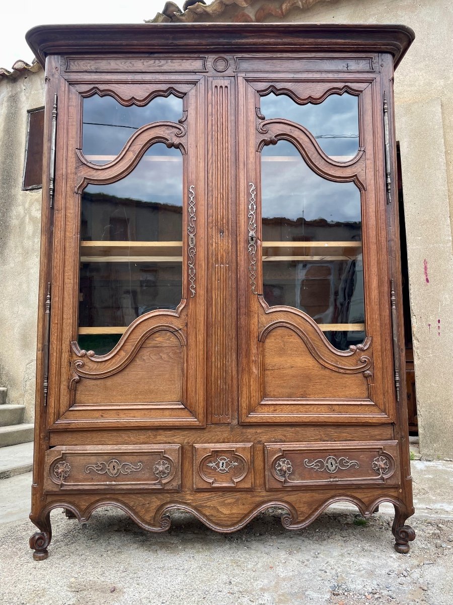 Bibliothèque,,,, Vitrine, Louis, XV,en Chêne , D’époque XVIIIem Siècle.-photo-2