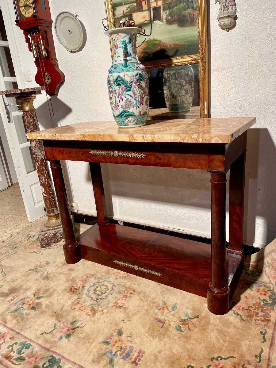 Console, Empire In, Mahogany, Flamed, Stamped Durant, 19th Century.-photo-2